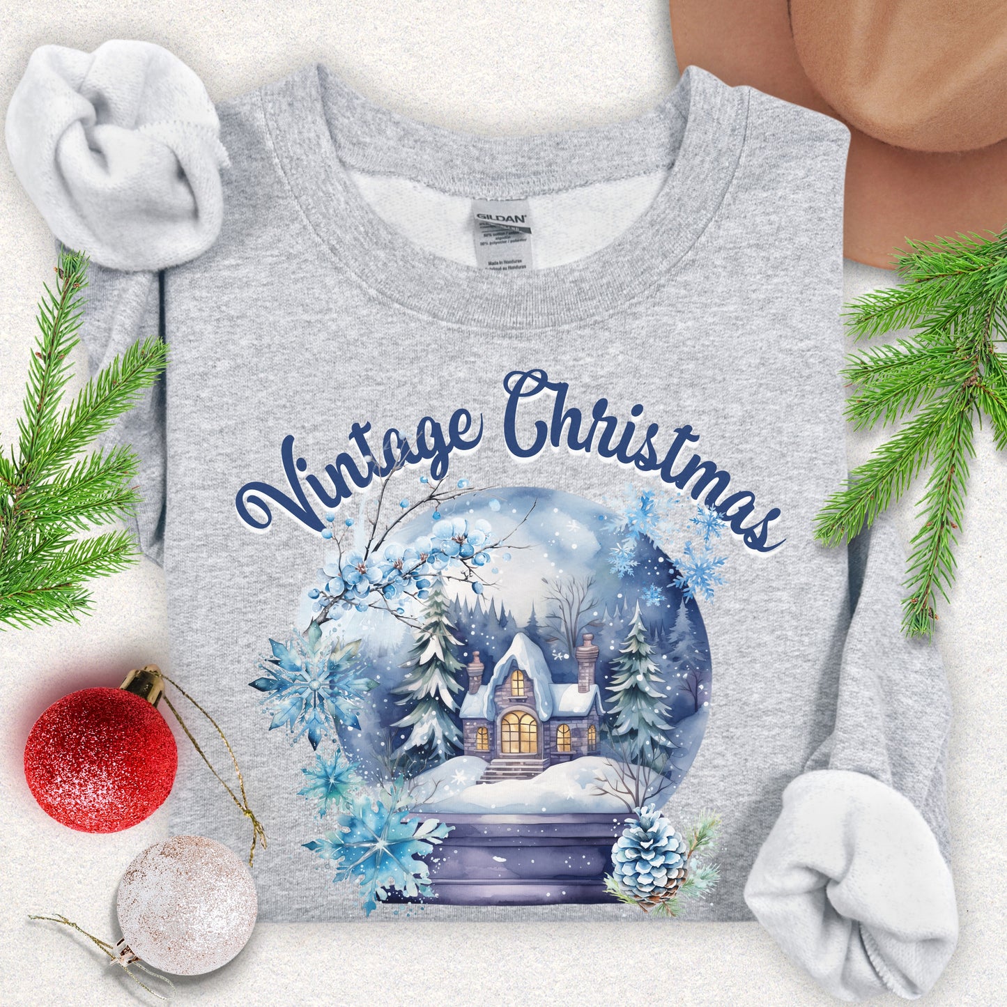 Vintage Christmas Snowy Cottage Sweatshirt