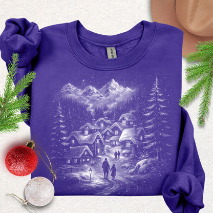 Silent Night Snowy Mountain Village Sweatshirt