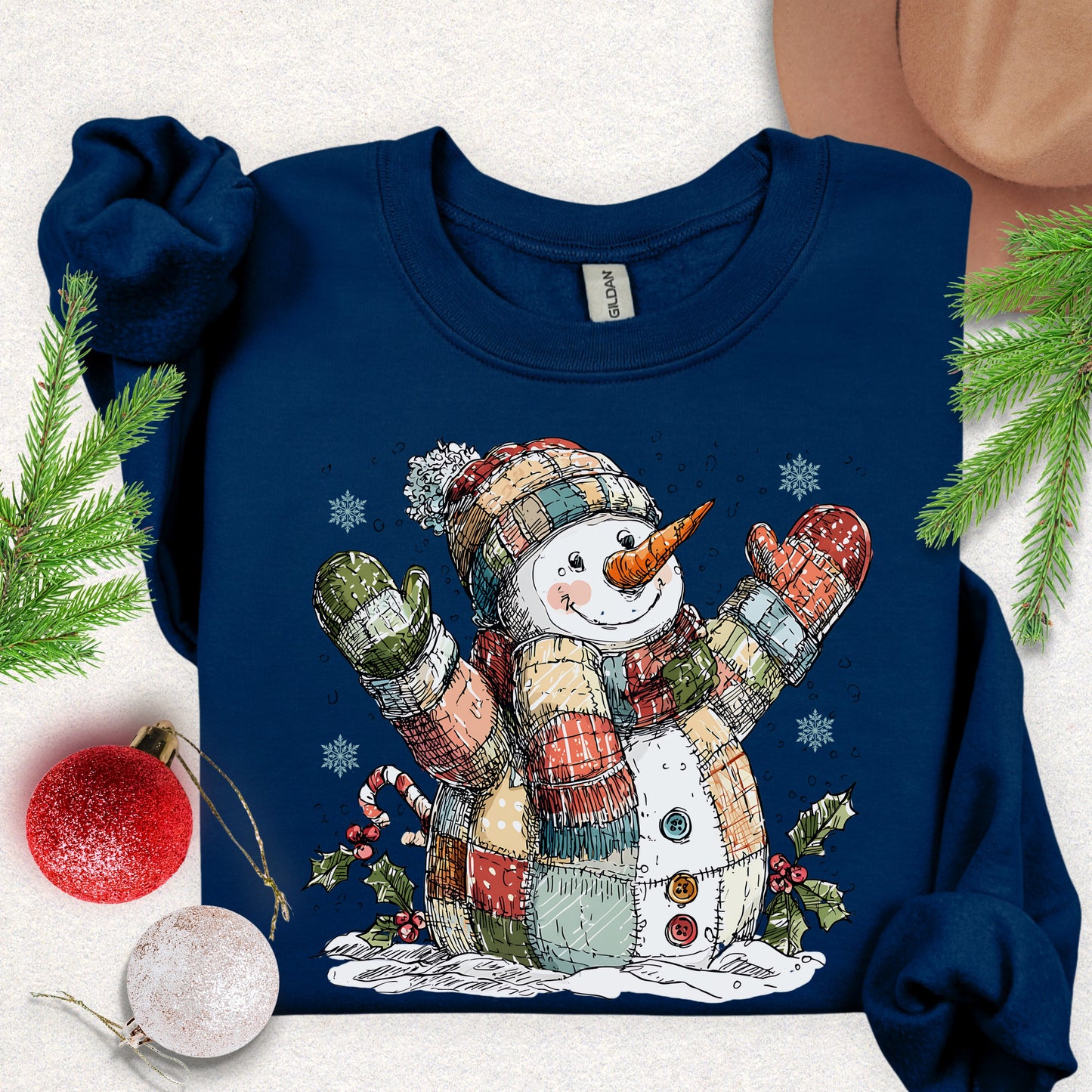 Patchwork Snowman Holiday Sweatshirt