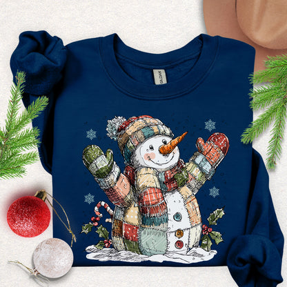 Patchwork Snowman Holiday Sweatshirt
