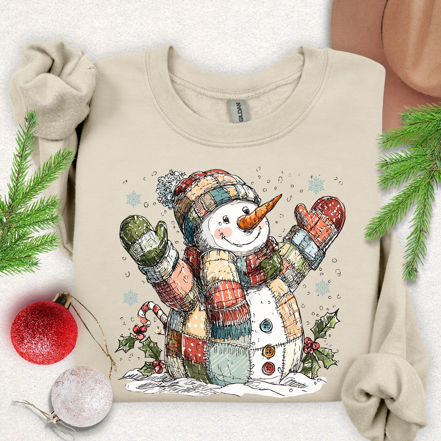 Patchwork Snowman Holiday Sweatshirt