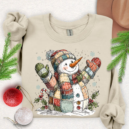 Patchwork Snowman Holiday Sweatshirt