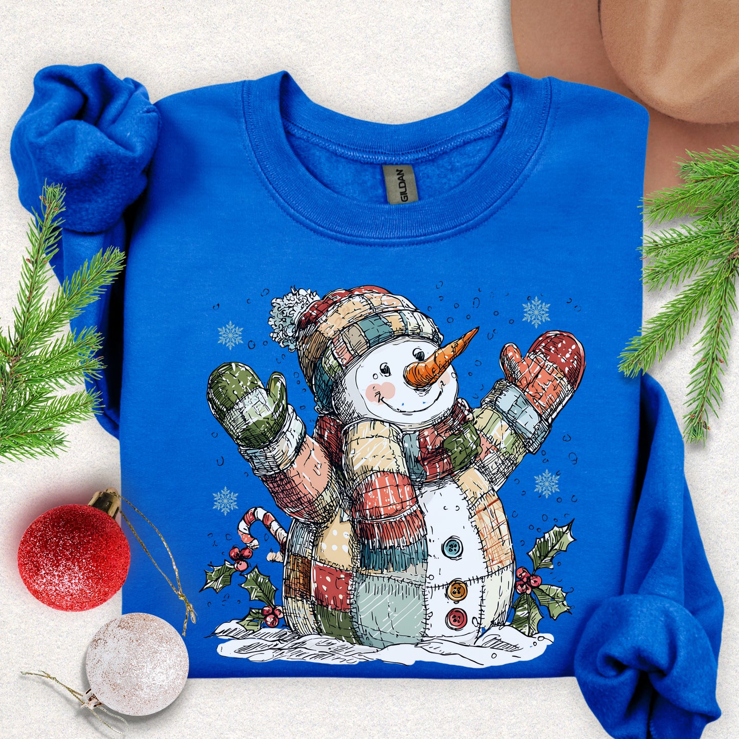 Patchwork Snowman Holiday Sweatshirt