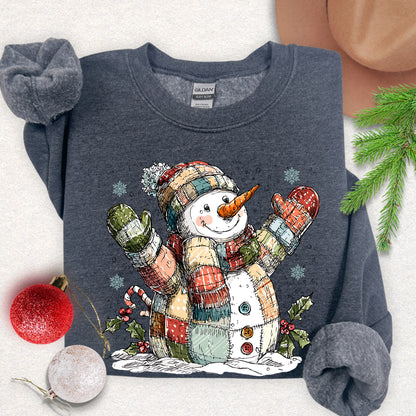 Patchwork Snowman Holiday Sweatshirt