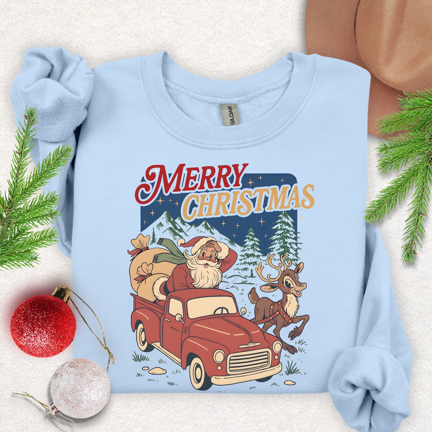 Merry Christmas Santa in Red Truck Sweatshirt
