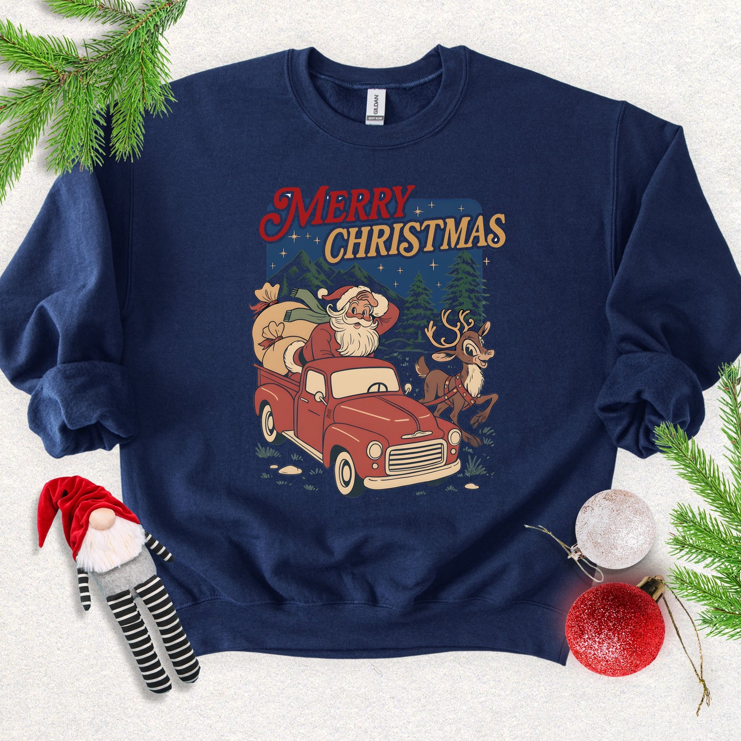 Merry Christmas Santa in Red Truck Sweatshirt