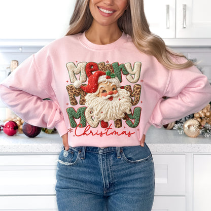 Faux Yarn Merry Christmas Santa Sweatshirt