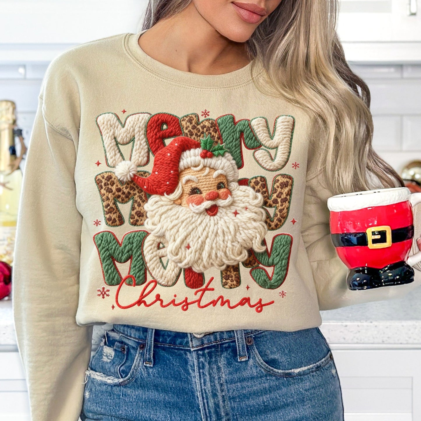 Faux Yarn Merry Christmas Santa Sweatshirt