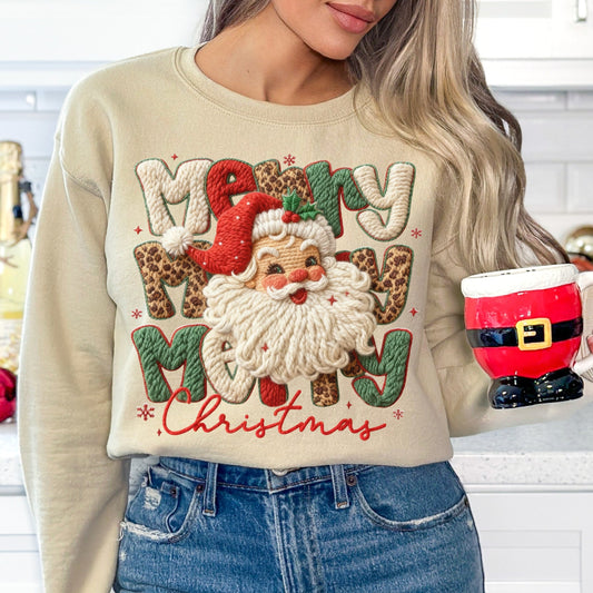 Faux Yarn Merry Christmas Santa Sweatshirt