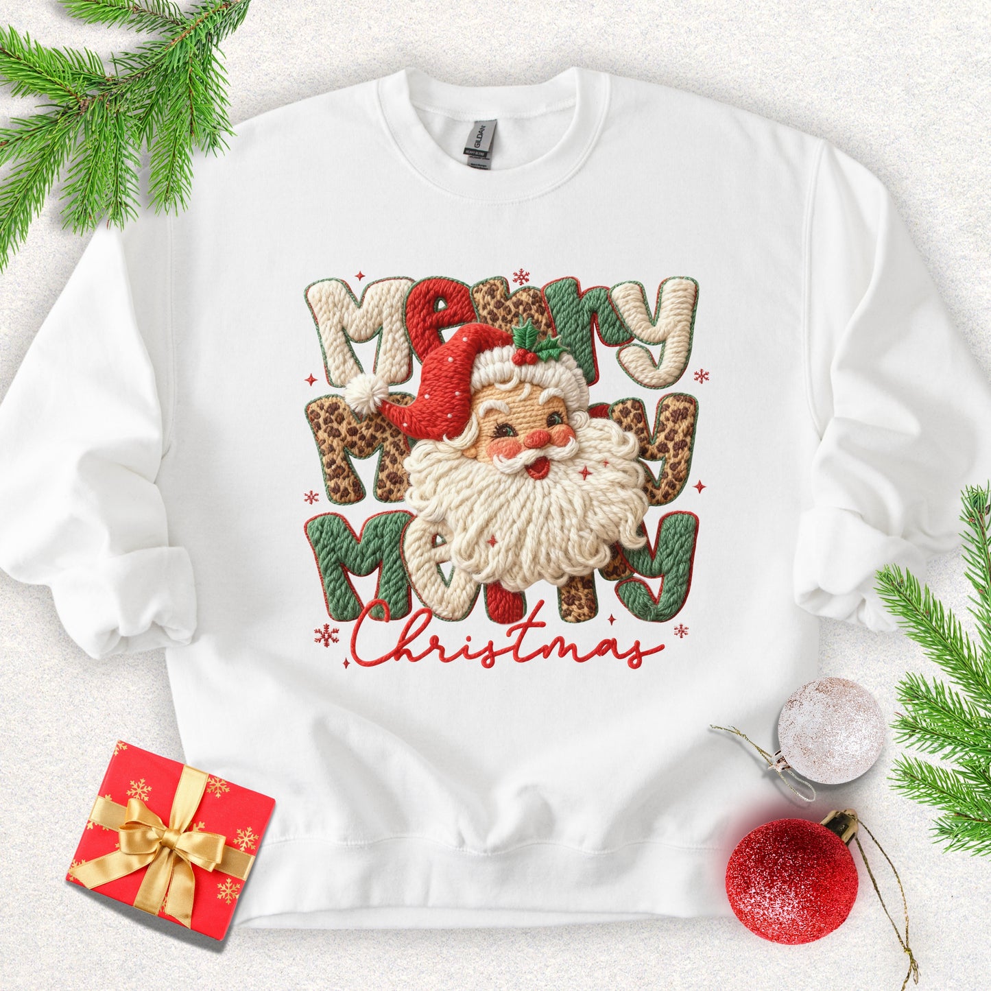 Faux Yarn Merry Christmas Santa Sweatshirt