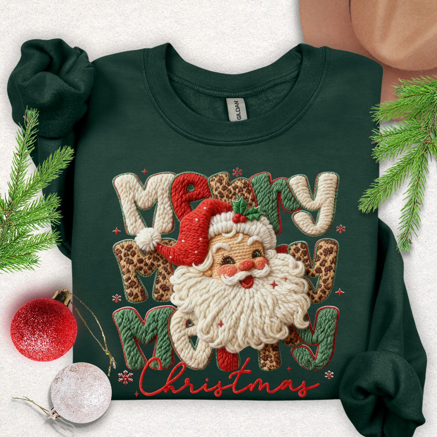 Faux Yarn Merry Christmas Santa Sweatshirt