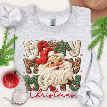 Faux Yarn Merry Christmas Santa Sweatshirt