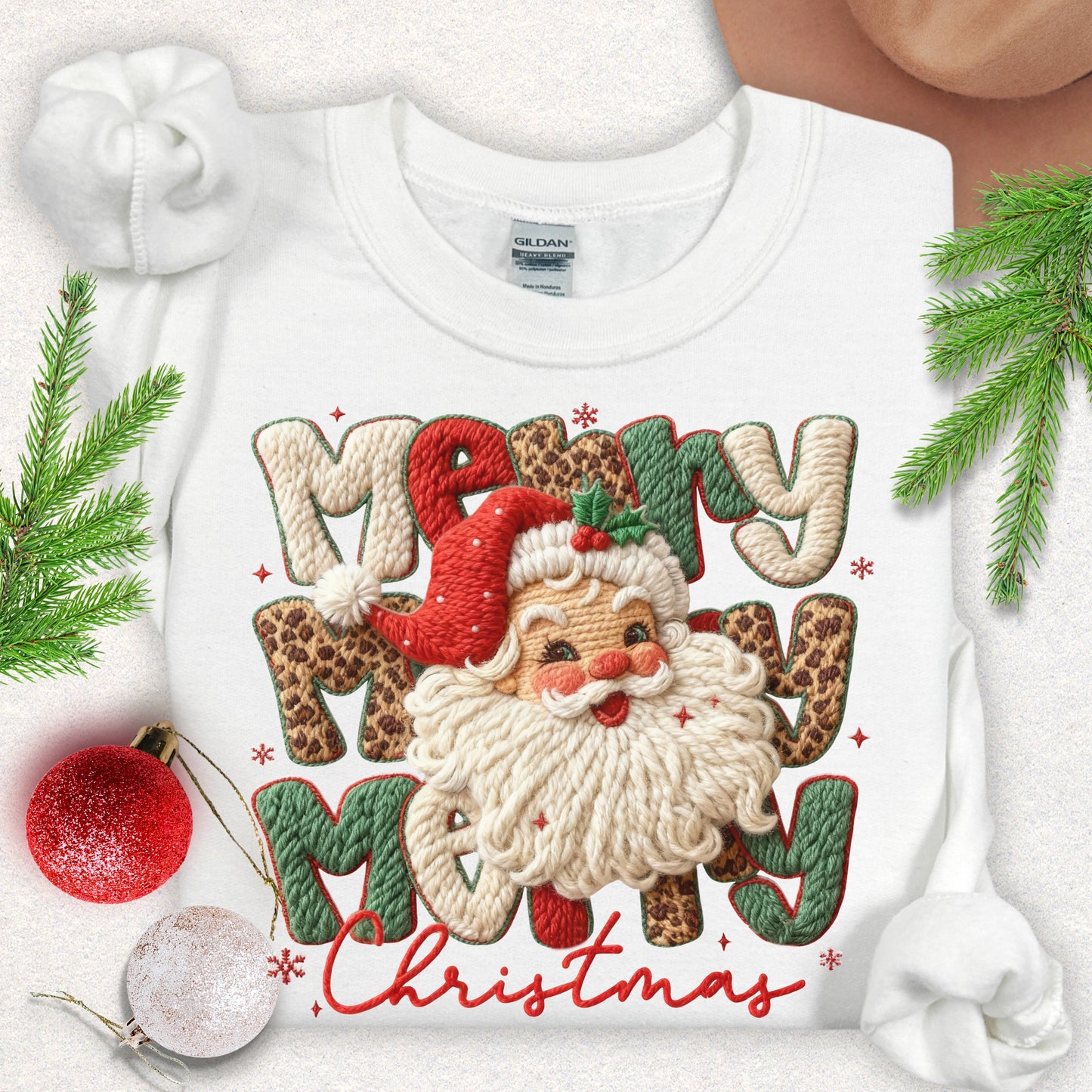 Faux Yarn Merry Christmas Santa Sweatshirt