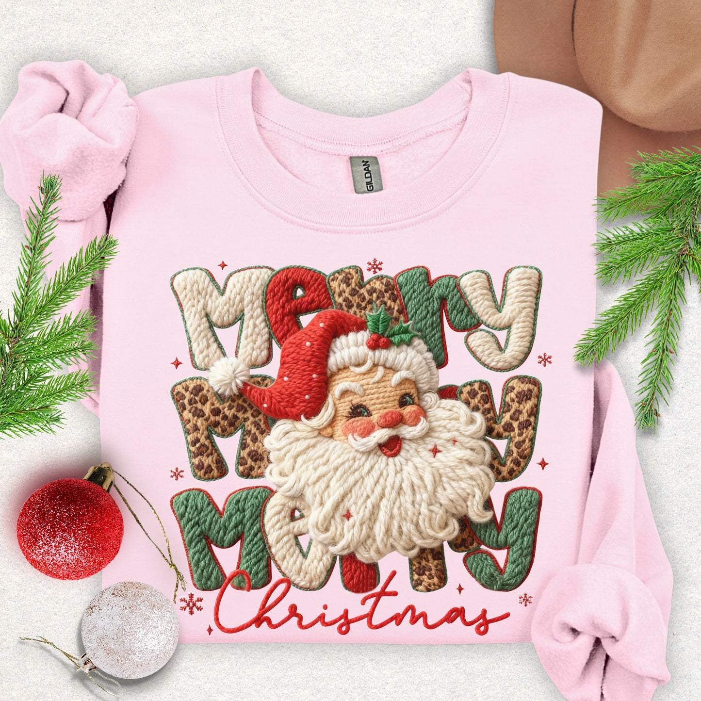 Faux Yarn Merry Christmas Santa Sweatshirt