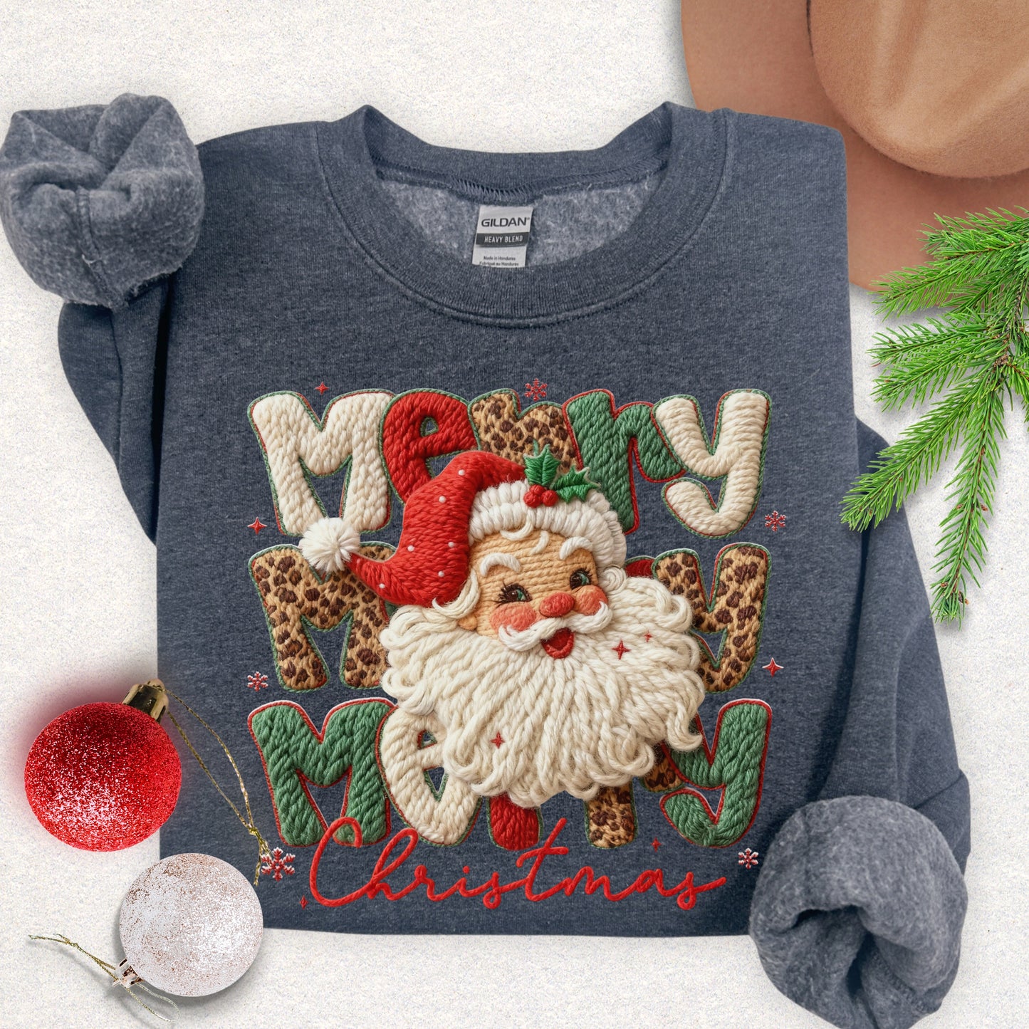 Faux Yarn Merry Christmas Santa Sweatshirt
