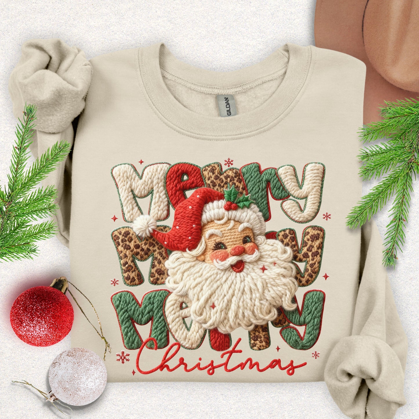 Faux Yarn Merry Christmas Santa Sweatshirt