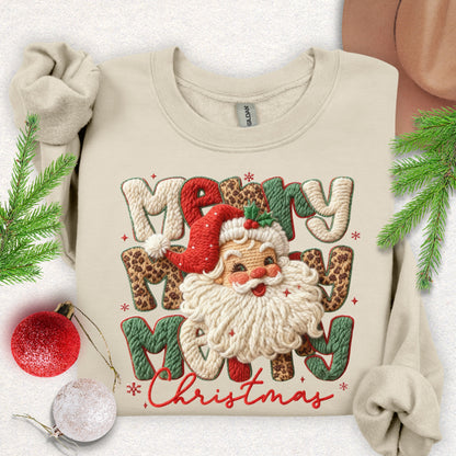 Faux Yarn Merry Christmas Santa Sweatshirt
