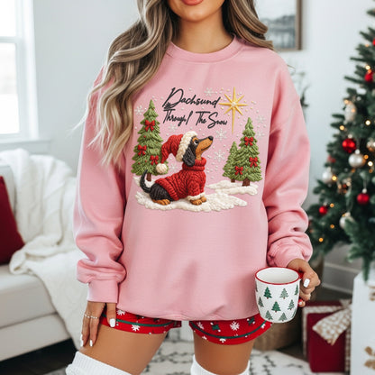 Faux Yarn Dachsund Through the Snow Sweatshirt