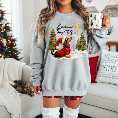 Faux Yarn Dachsund Through the Snow Sweatshirt