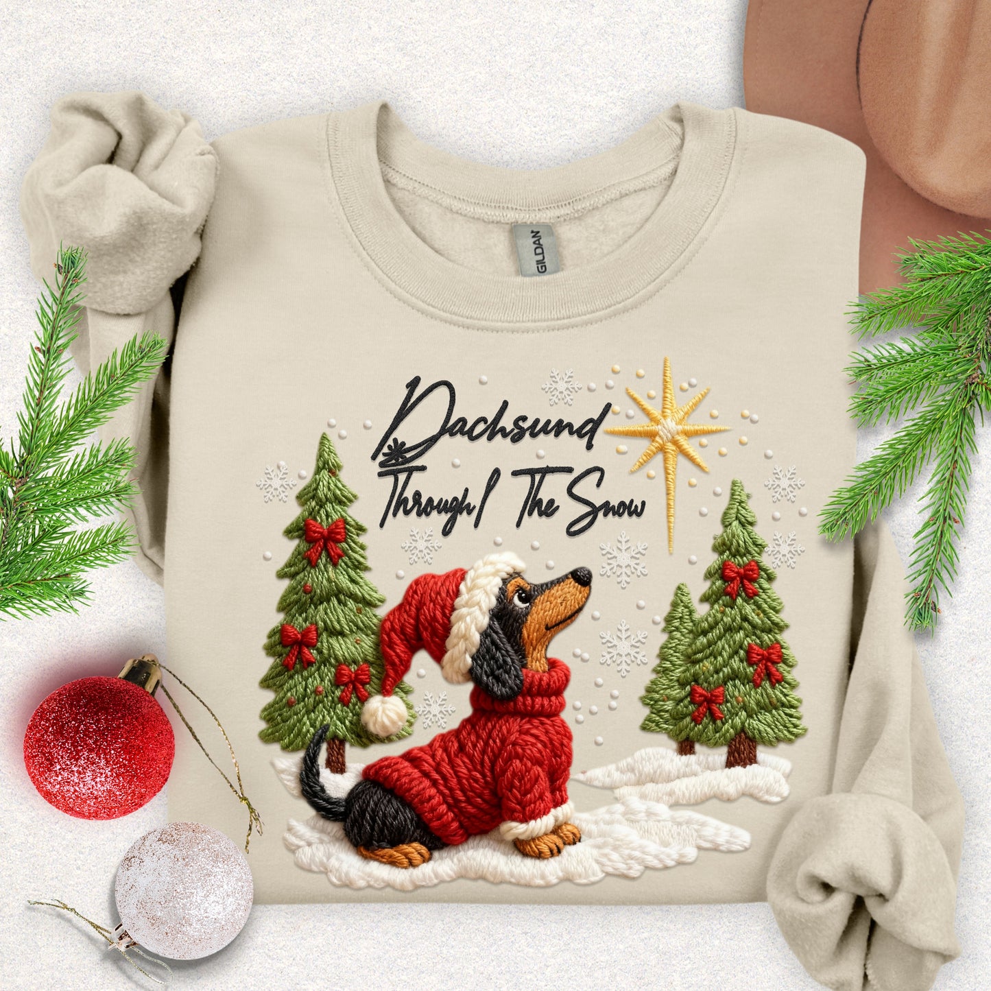 Faux Yarn Dachsund Through the Snow Sweatshirt