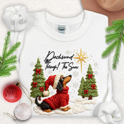 Faux Yarn Dachsund Through the Snow Sweatshirt