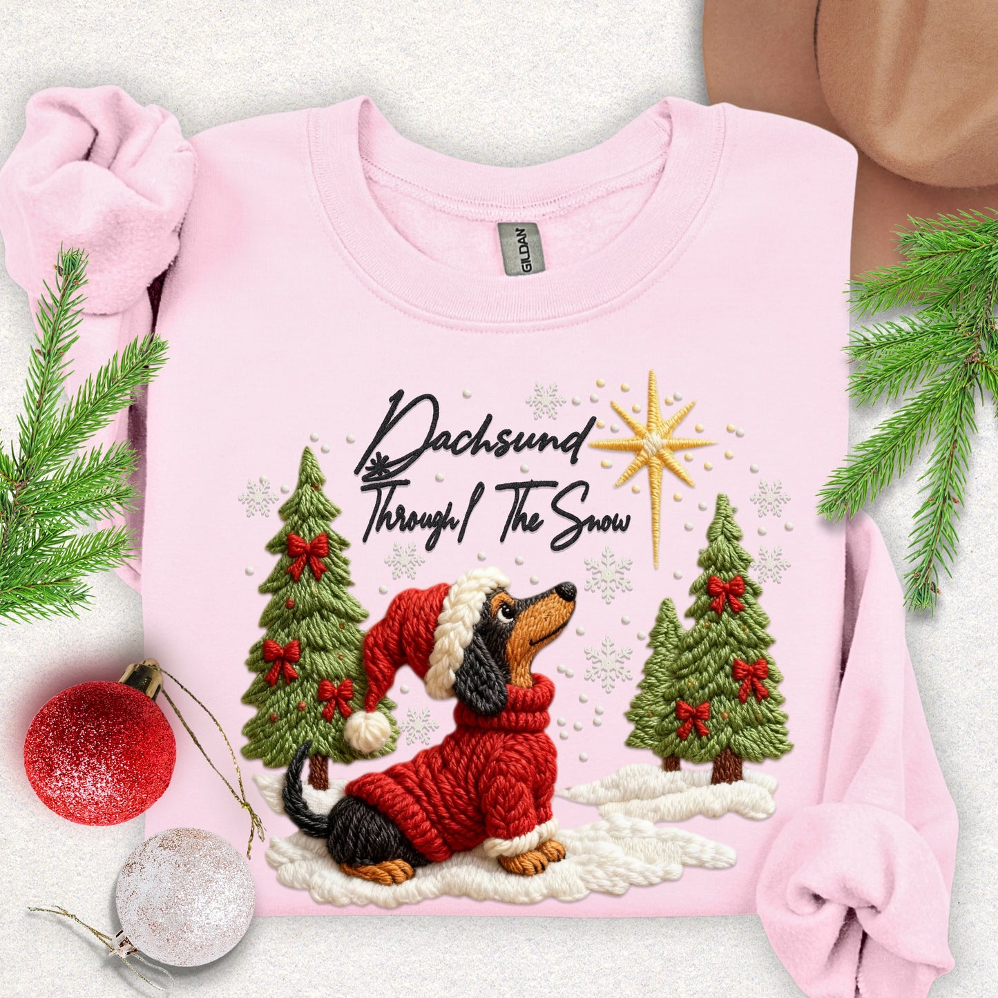Faux Yarn Dachsund Through the Snow Sweatshirt