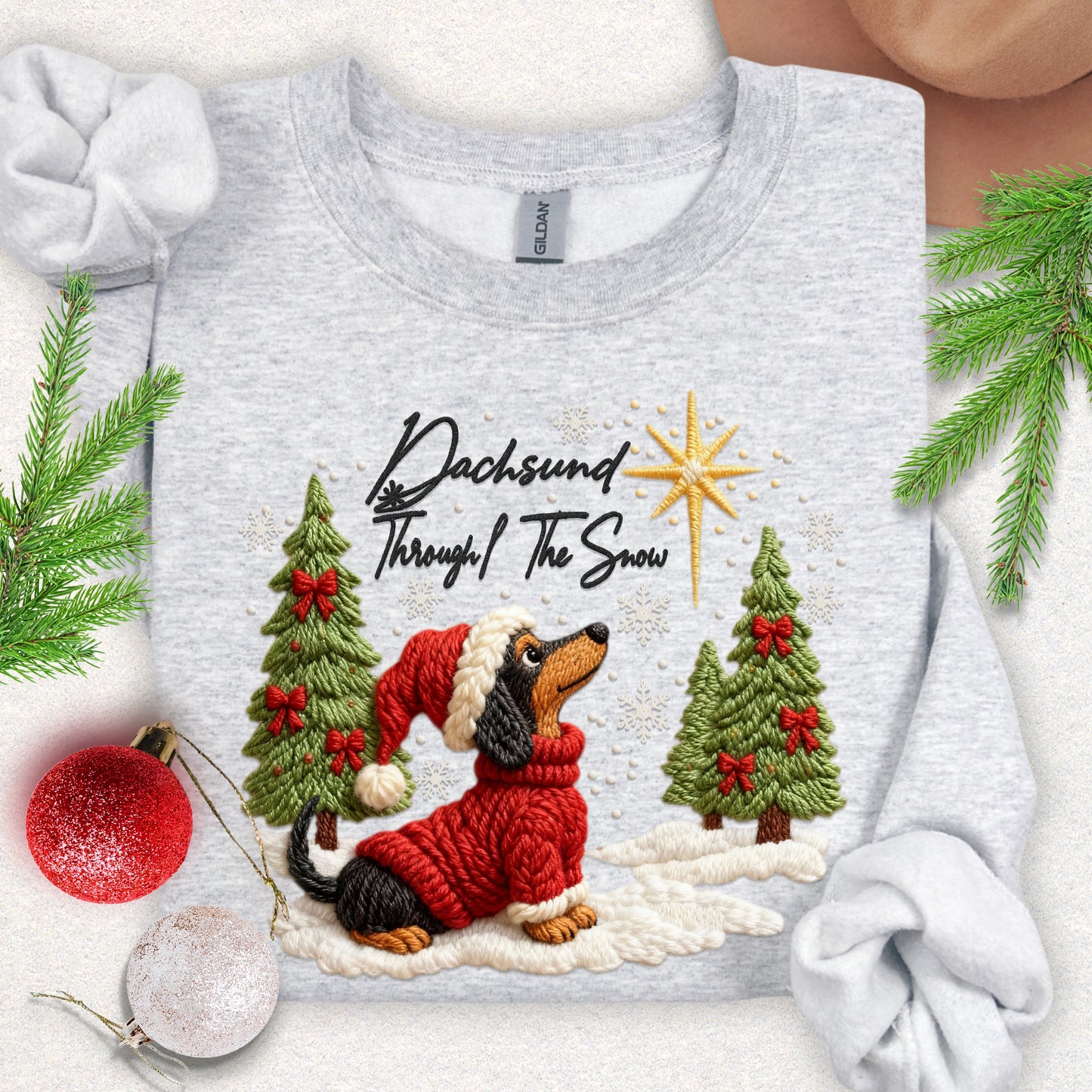 Faux Yarn Dachsund Through the Snow Sweatshirt
