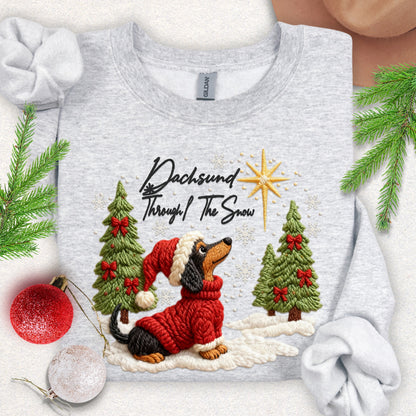 Faux Yarn Dachsund Through the Snow Sweatshirt