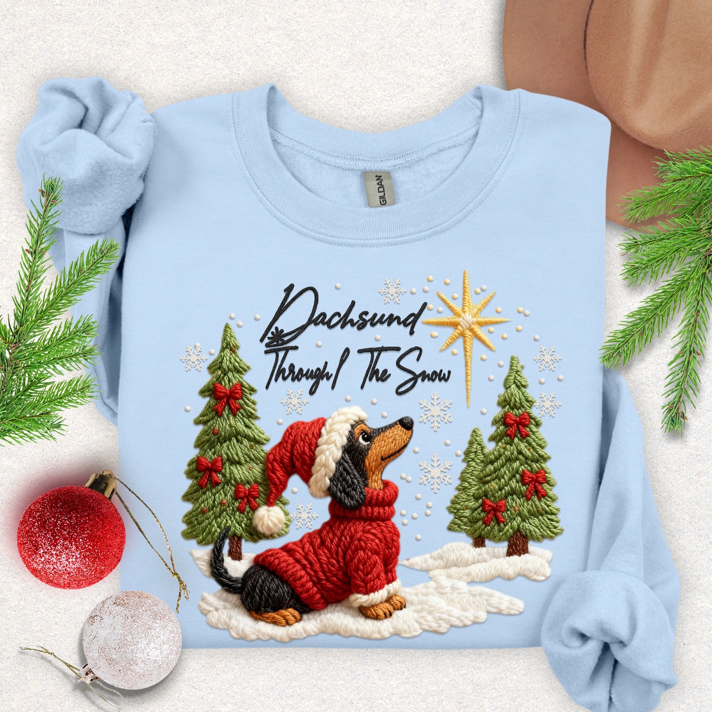 Faux Yarn Dachsund Through the Snow Sweatshirt