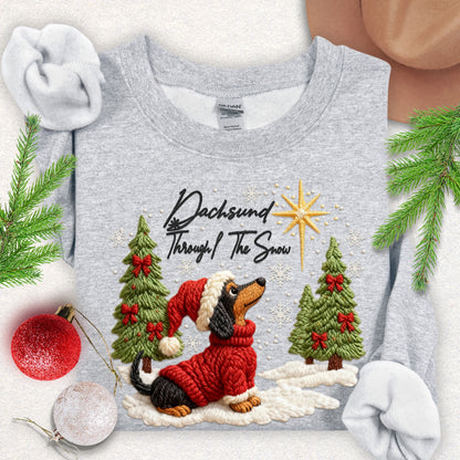 Faux Yarn Dachsund Through the Snow Sweatshirt