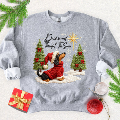 Faux Yarn Dachsund Through the Snow Sweatshirt