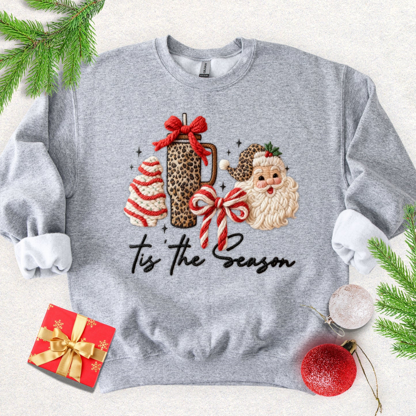 Faux Yarn Tis the Season Christmas Sweatshirt