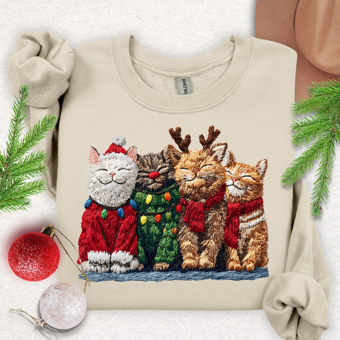 Faux Yarn Meow Christmas Sweatshirt