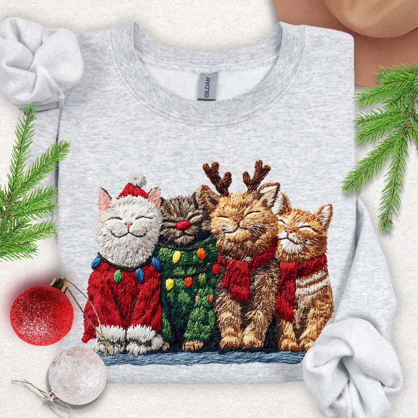 Faux Yarn Meow Christmas Sweatshirt