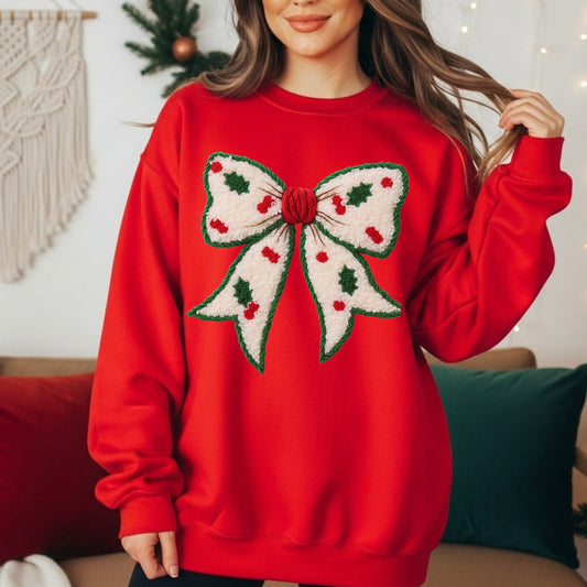 Faux Yarn Christmas Bow Sweatshirt