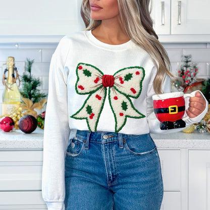 Faux Yarn Christmas Bow Sweatshirt
