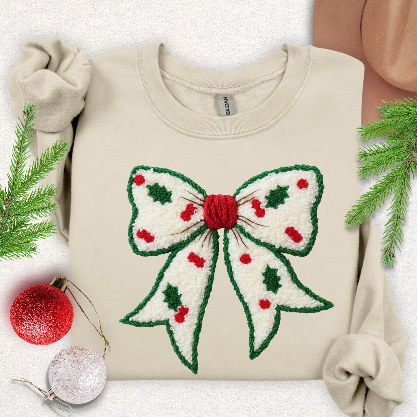 Faux Yarn Christmas Bow Sweatshirt