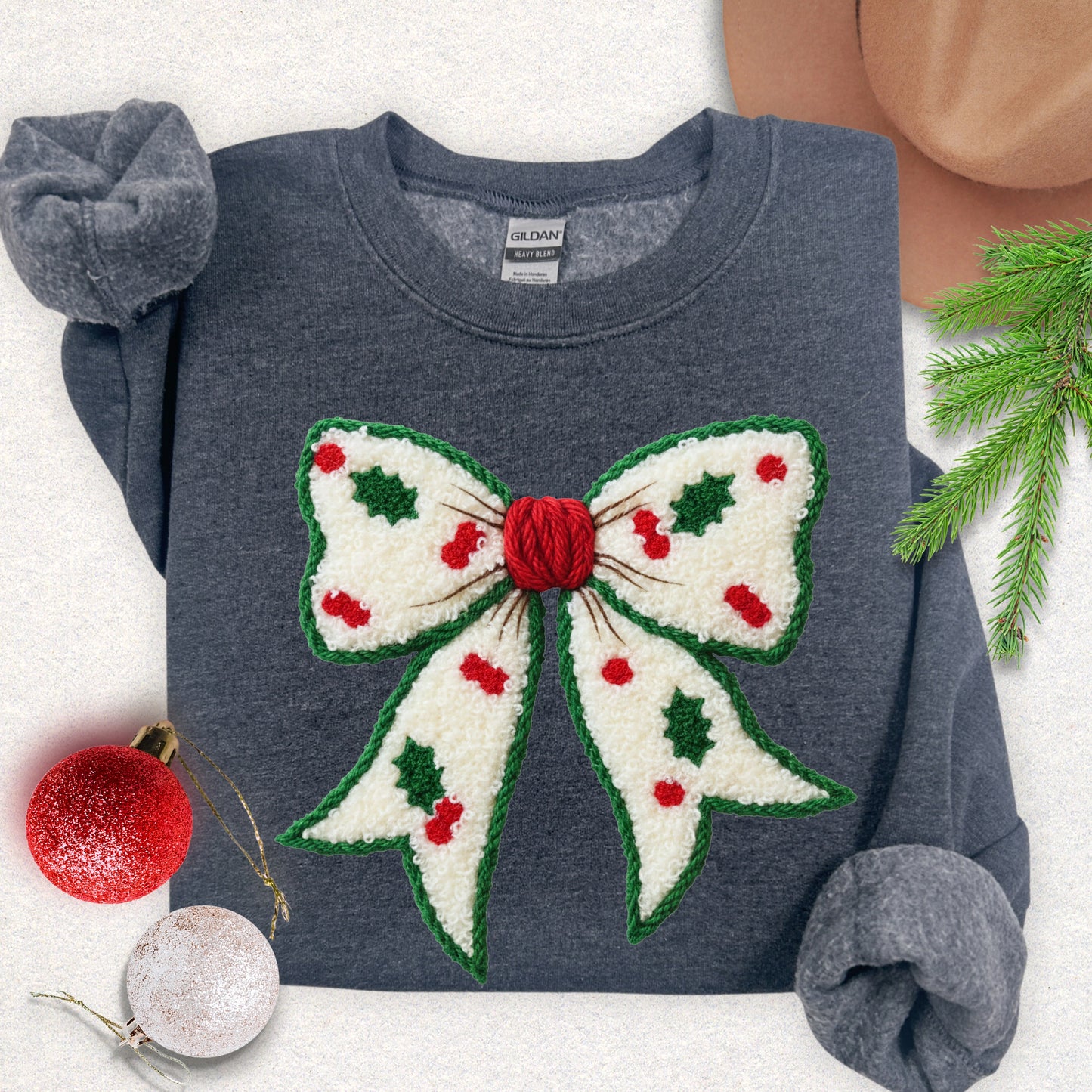 Faux Yarn Christmas Bow Sweatshirt