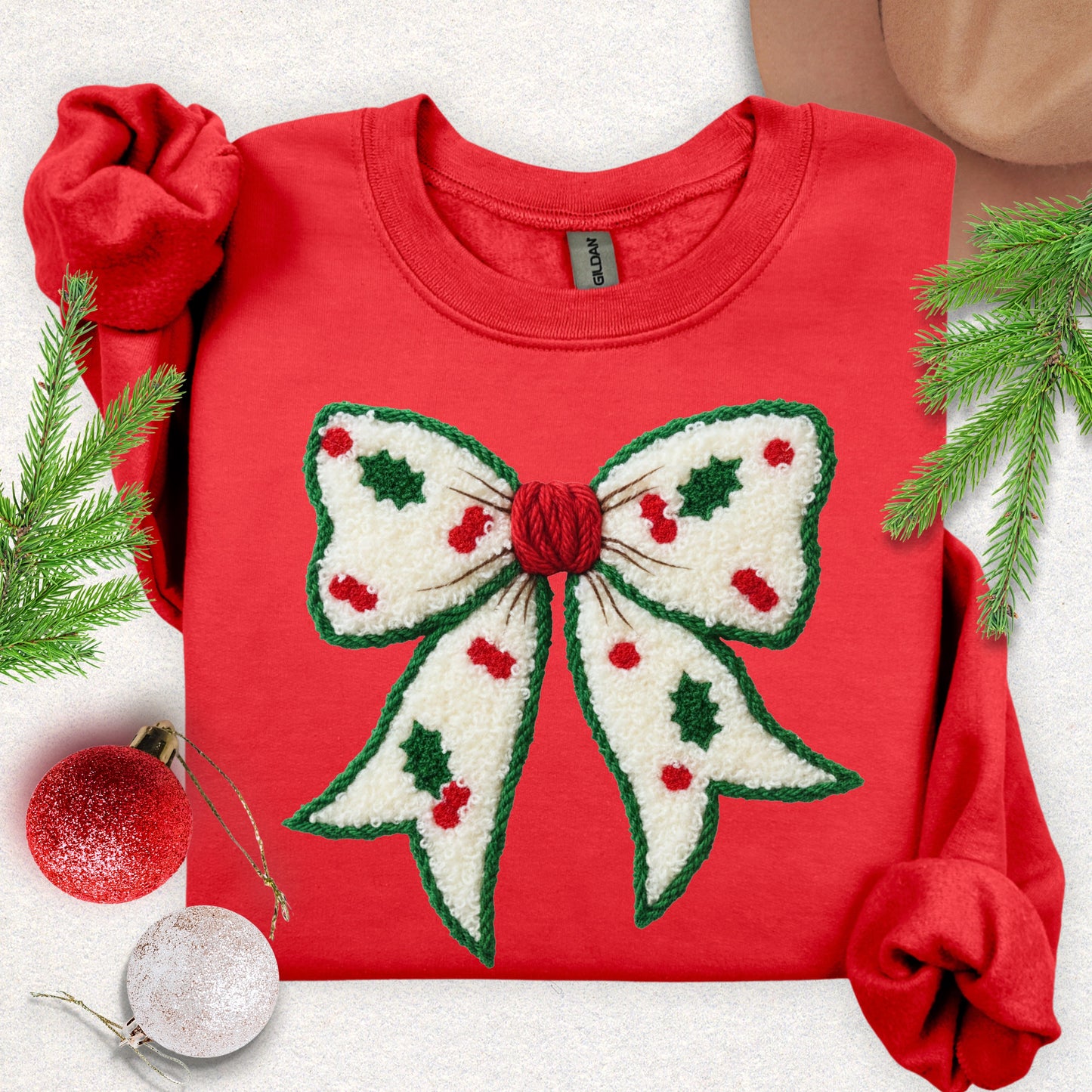 Faux Yarn Christmas Bow Sweatshirt