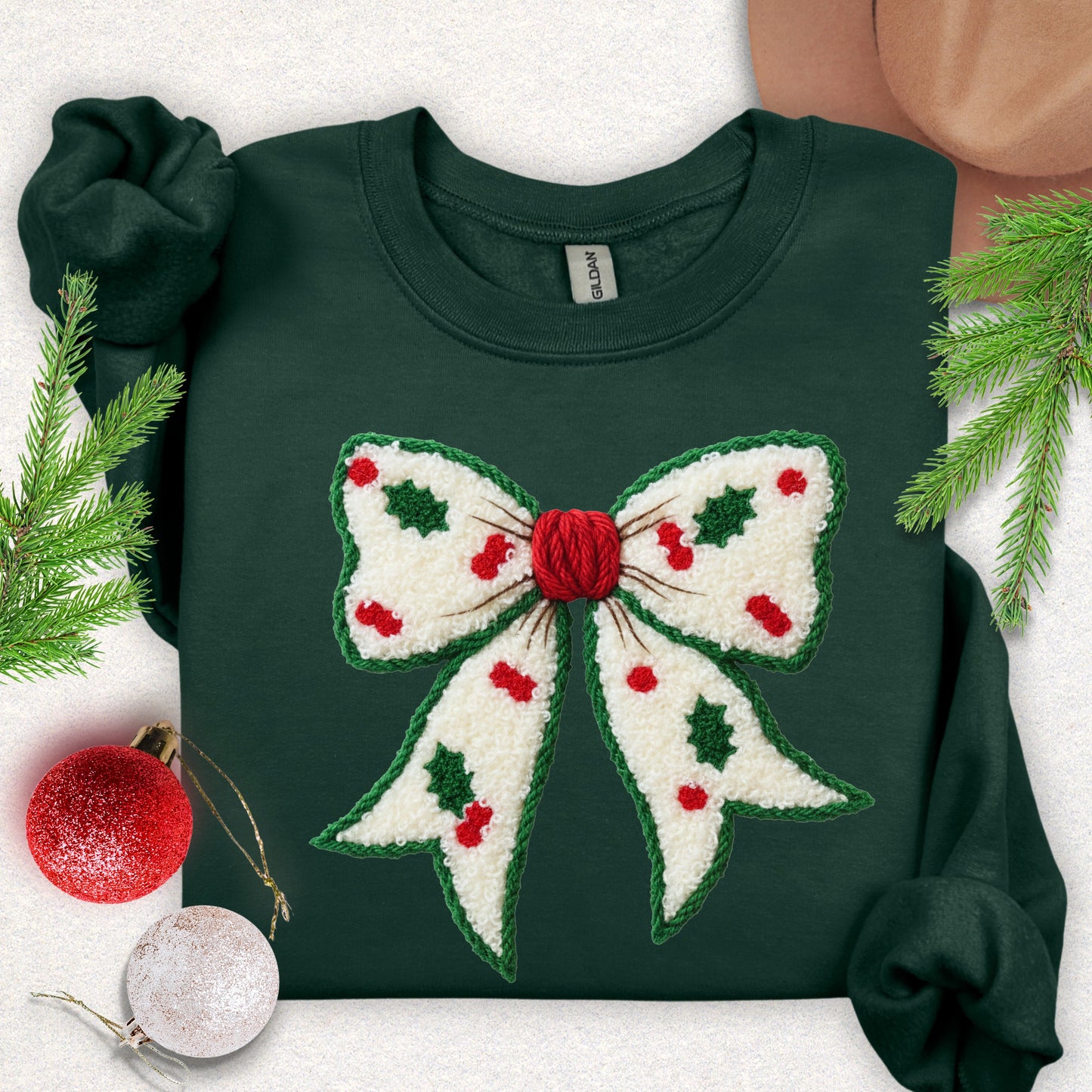 Faux Yarn Christmas Bow Sweatshirt