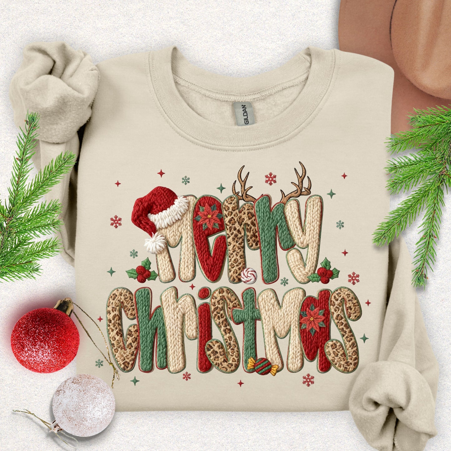 Faux Yarn Festive Merry Christmas Sweatshirt