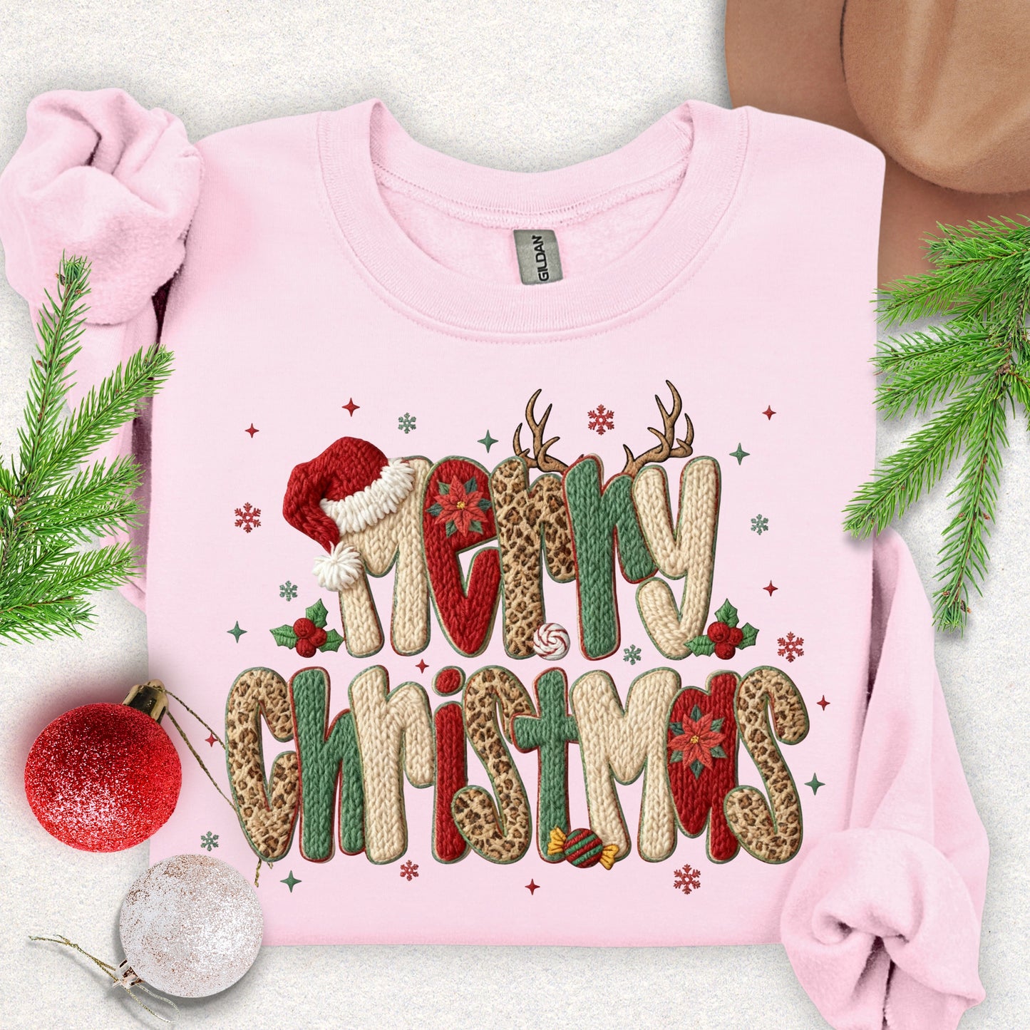 Faux Yarn Festive Merry Christmas Sweatshirt