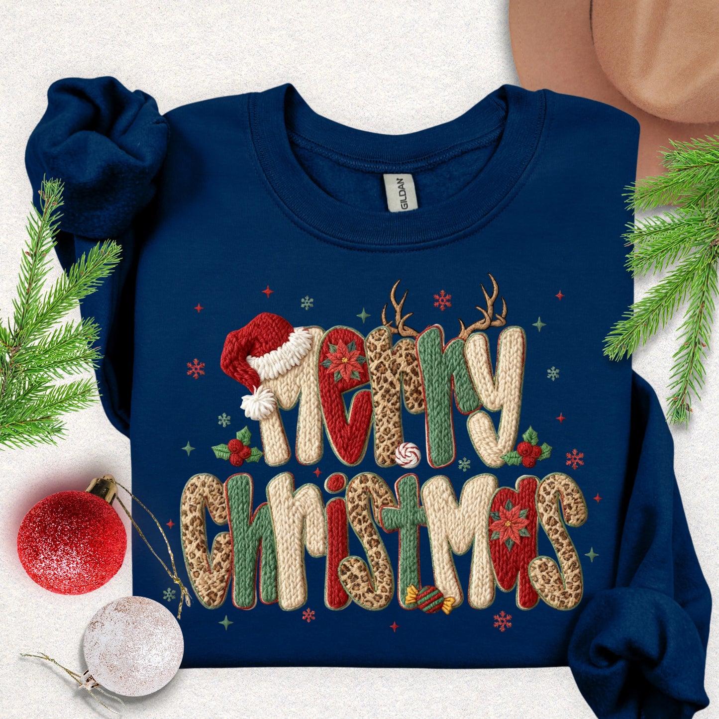 Faux Yarn Festive Merry Christmas Sweatshirt