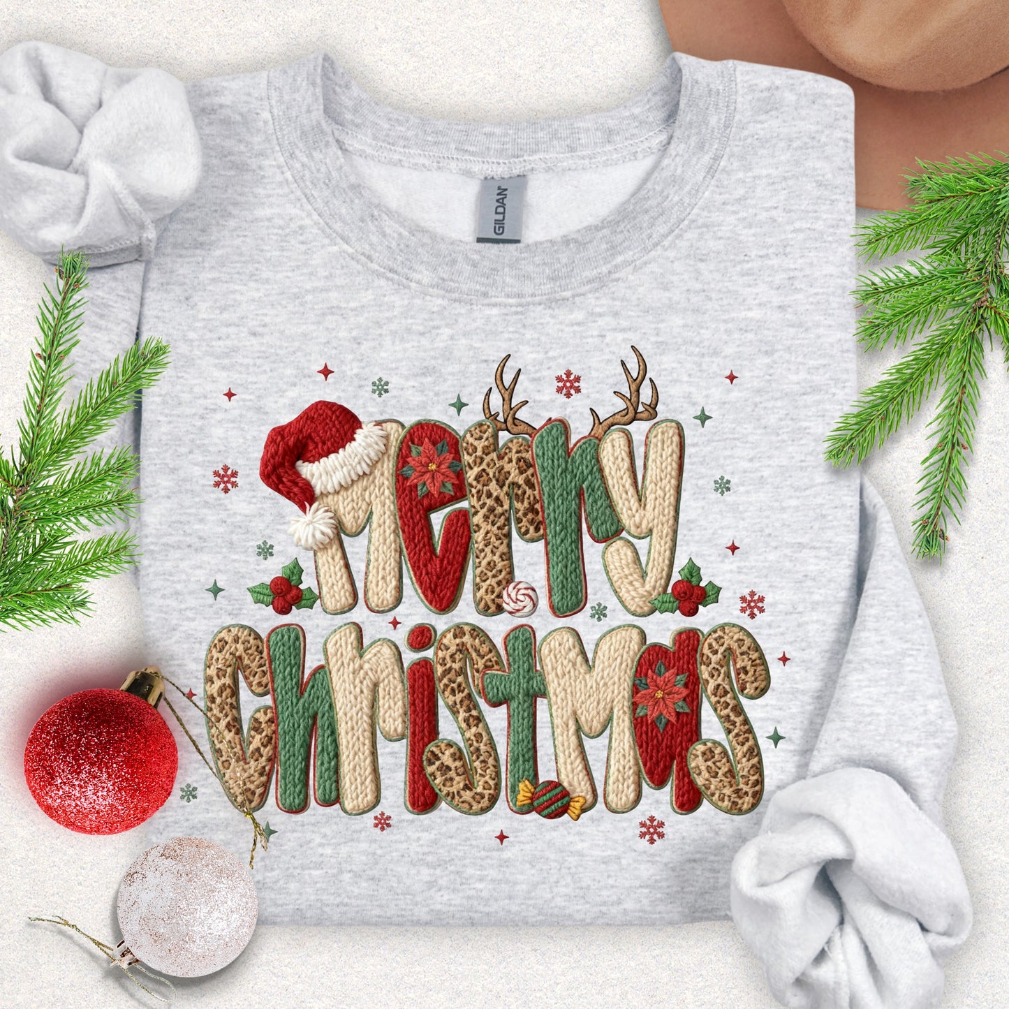 Faux Yarn Festive Merry Christmas Sweatshirt