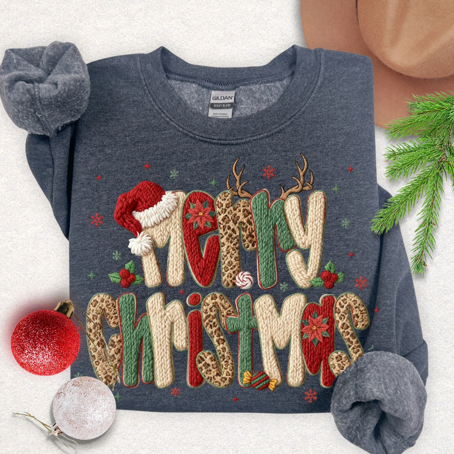 Faux Yarn Festive Merry Christmas Sweatshirt