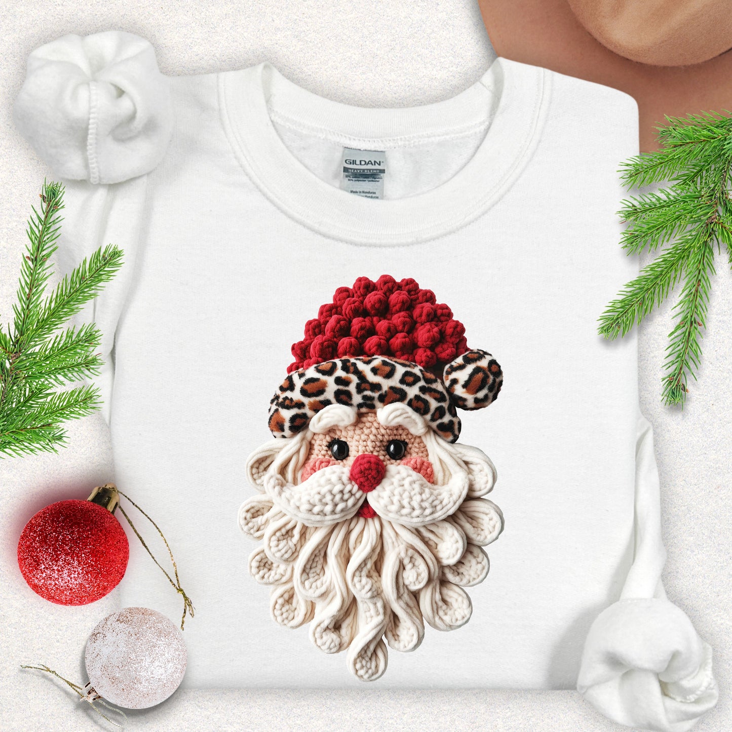 Faux Yarn Cozy Red Knit Hat Christmas Sweatshirt