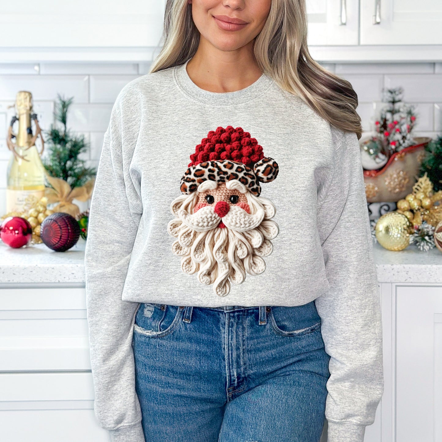 Faux Yarn Cozy Red Knit Hat Christmas Sweatshirt