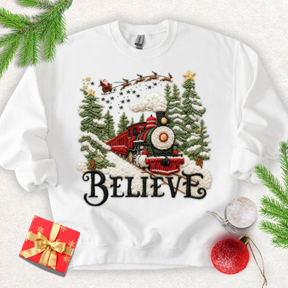 Faux Yarn Believe Christmas Train Sweatshirt