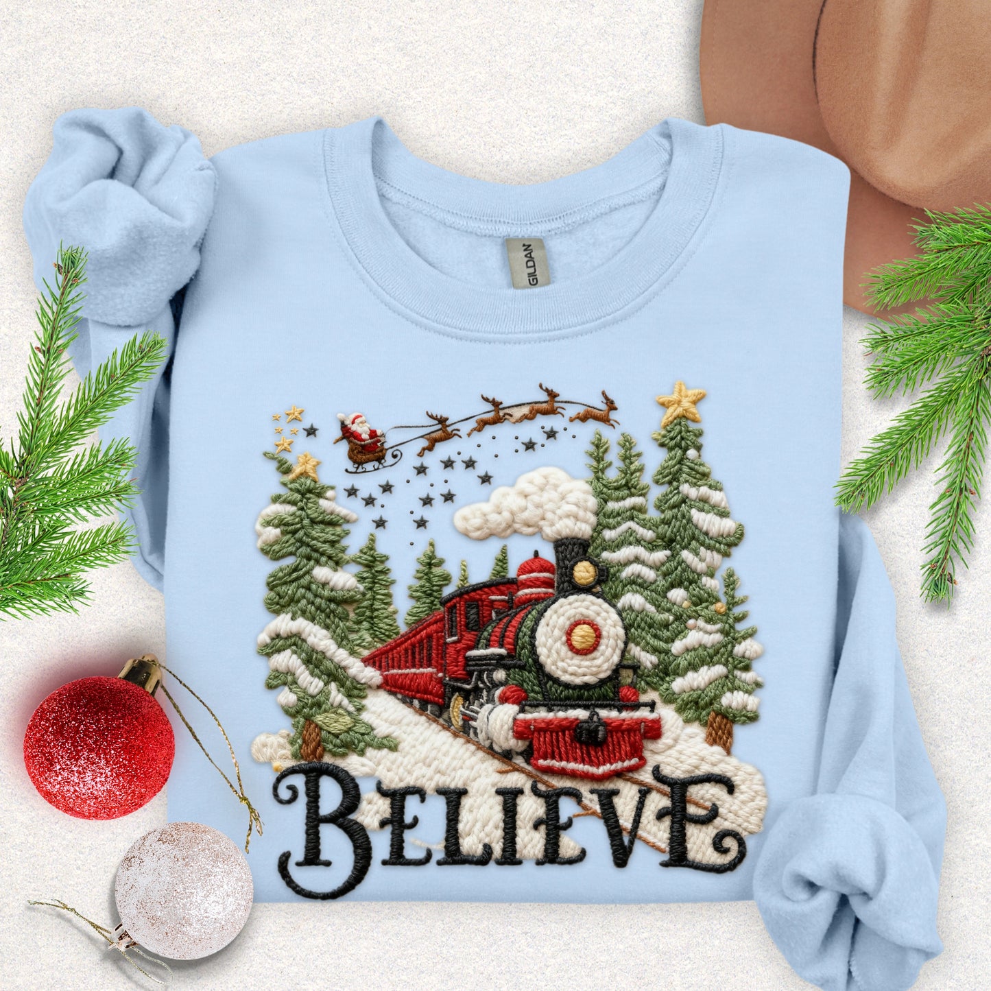 Faux Yarn Believe Christmas Train Sweatshirt