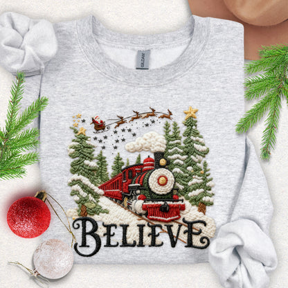 Faux Yarn Believe Christmas Train Sweatshirt